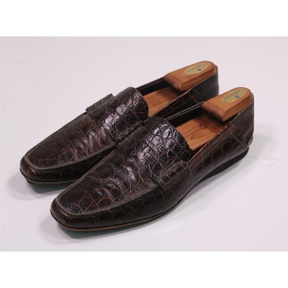 Prada Brown Crocodile Leather Penny Loafers Men's US 8.5 - Picture 2 of 13